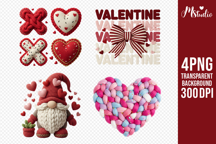Valentine Latch Hook Yarn Knitted Icons PNG Sublimation