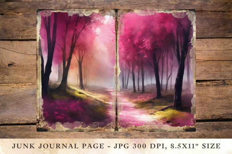 Printable Junk Journal Pages pink fairy forest 2