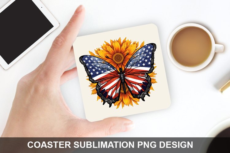 4Th Of July Butterfly- Coaster Sublimation Design