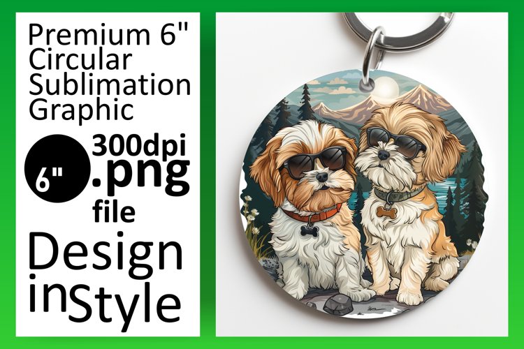 Adventure Dog in Mountains Circle Design Sublimation
