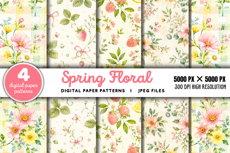 Spring Floral Digital Paper JPG