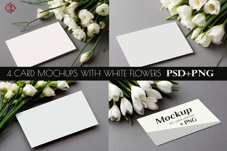 4 Card Mockups. PSD & PNG