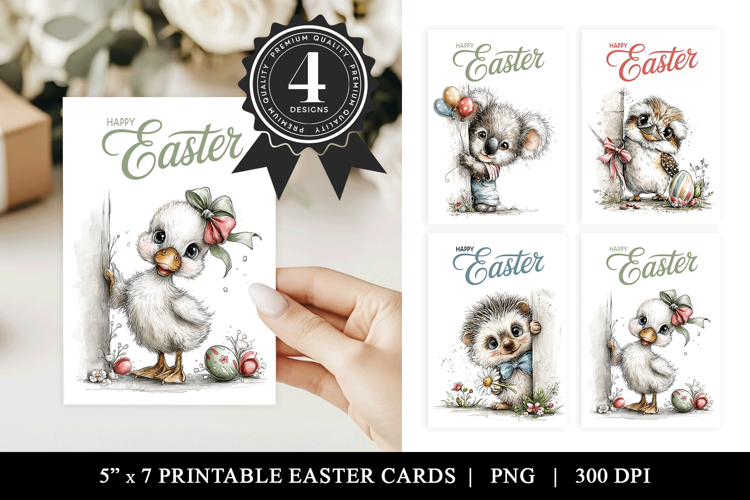 Whimsical Easter Animal Printable Cards PNG