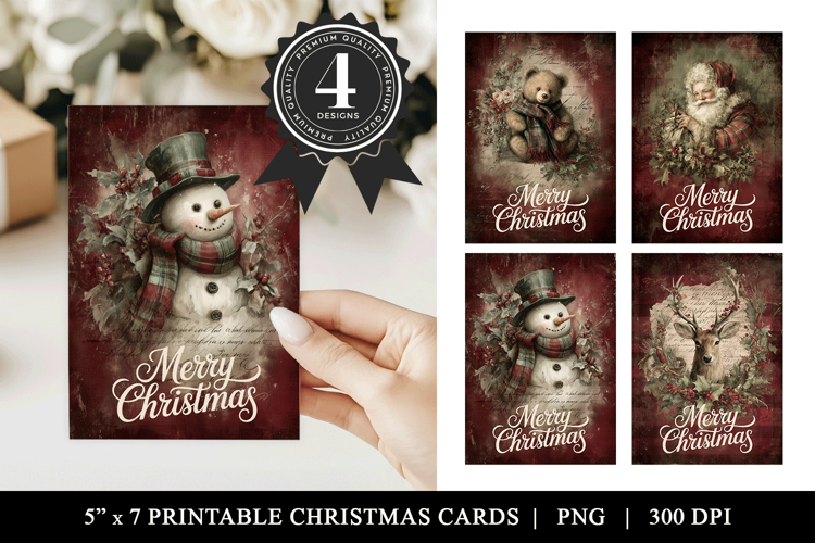 Vintage Christmas Card Bundle | 5x7 Printable Holiday Cards