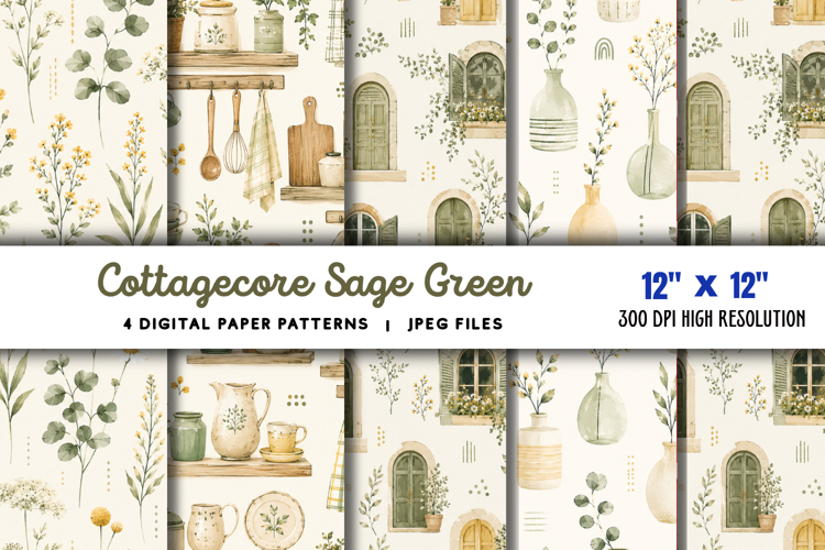 Cottagecore Sage Green Daisy Paper JPG