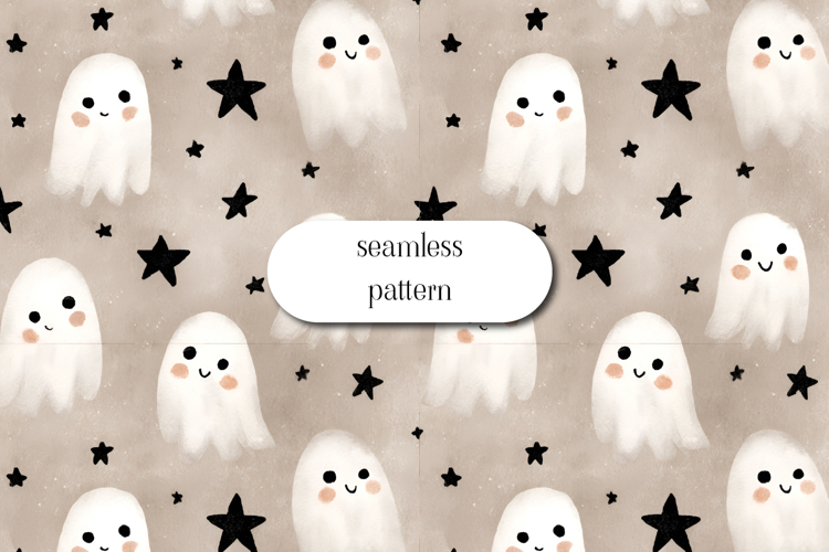 Cute Ghost Halloween Seamless Pattern Spooky Stars Art