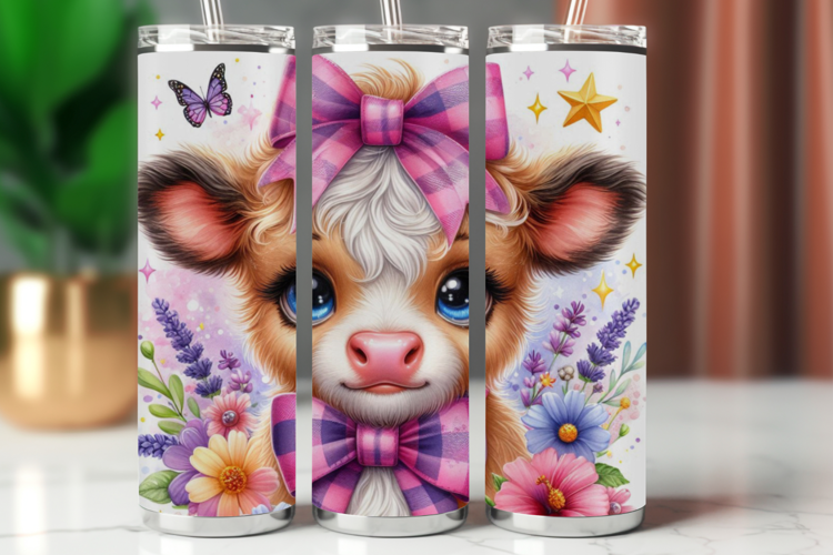 Tumbler Wrap 20 oz - floral highland cow