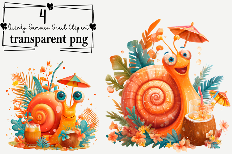 Quirky Summer Snail Clipart Watercolor PNG