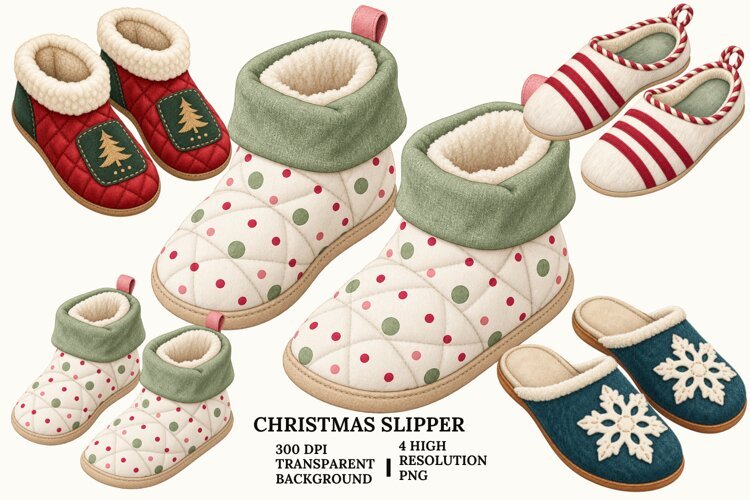 Christmas Slipper PNG, Cozy Winter House Shoe Sublimation example image 1
