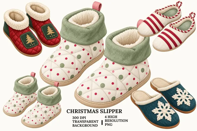 Christmas Slipper PNG, Cozy Winter House Shoe Sublimation