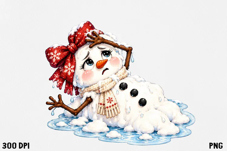 Funny Melting Snowman PNG Christmas Clipart