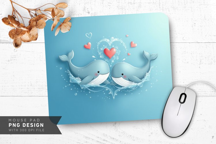 Whales in Love Mouse Pad PNG Design
