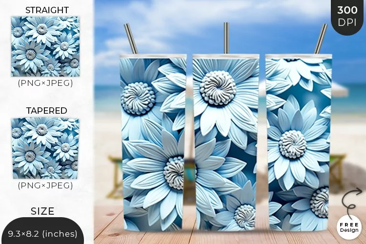 3D Flowers Tumbler Wrap | 3D Floral Sublimation Design
