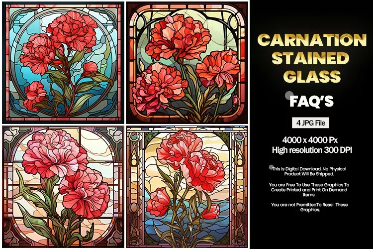 Stained Glass Carnation Square Coaster - 04 Variations