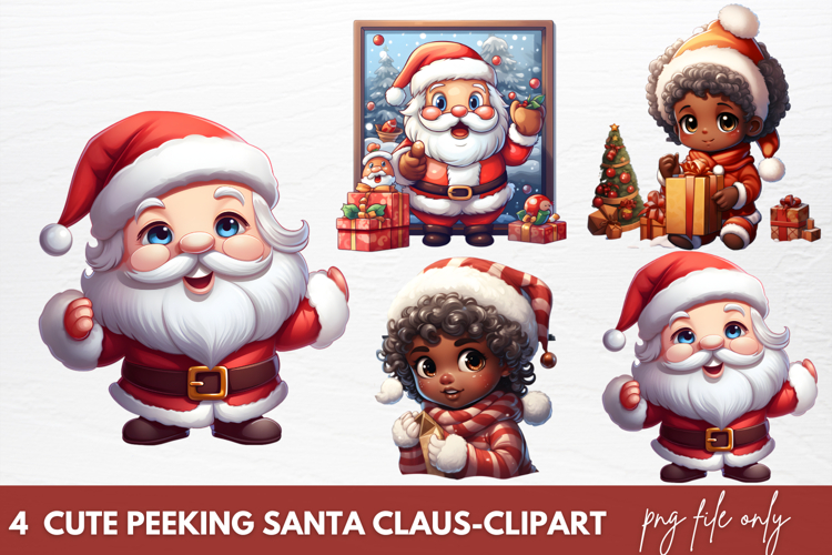 Cute Christmas Santa Claus Peeking Clipart