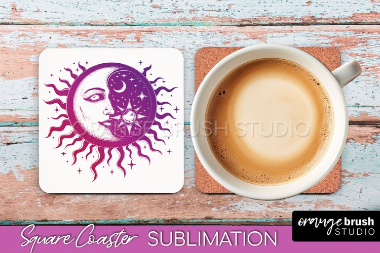 Boho Mystical Square Coaster PNG - Celestial Sublimation example image 1
