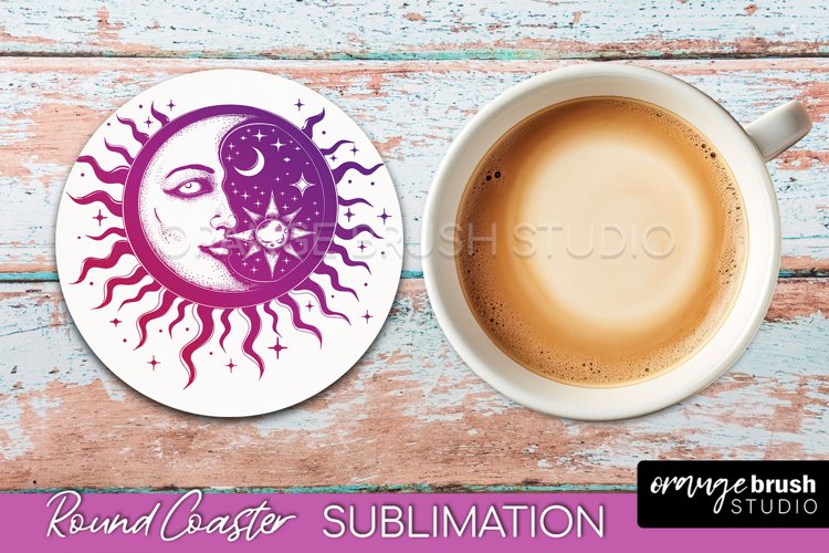 Celestial Coaster Sublimation, Boho Mystical Round Coaster example image 1