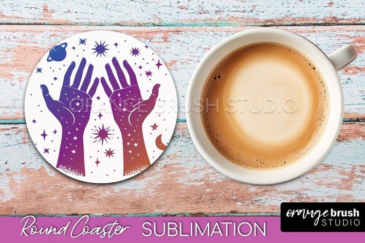 Celestial Coaster Sublimation, Boho Mystical Round Coaster example image 1