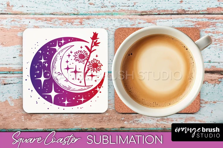 Boho Mystical Square Coaster PNG - Celestial Sublimation