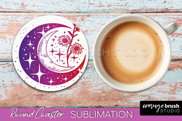 Celestial Coaster Sublimation, Boho Mystical Round Coaster example image 1