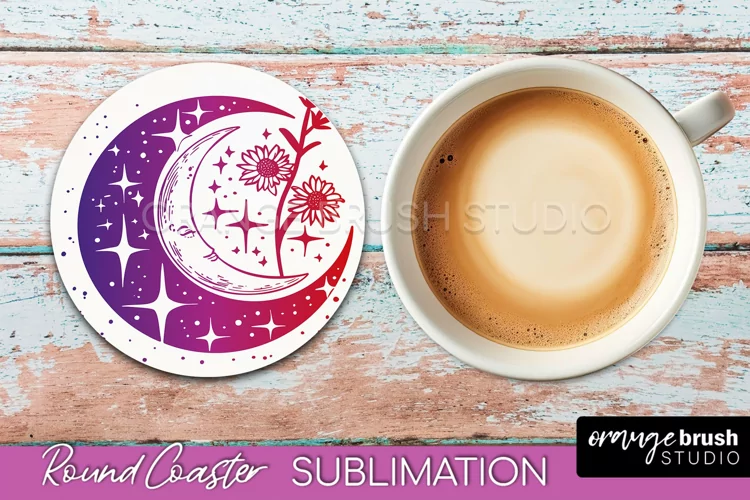 Celestial Coaster Sublimation, Boho Mystical Round Coaster