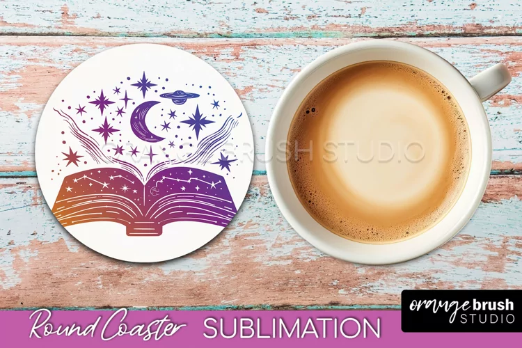 Celestial Coaster Sublimation, Boho Mystical Round Coaster