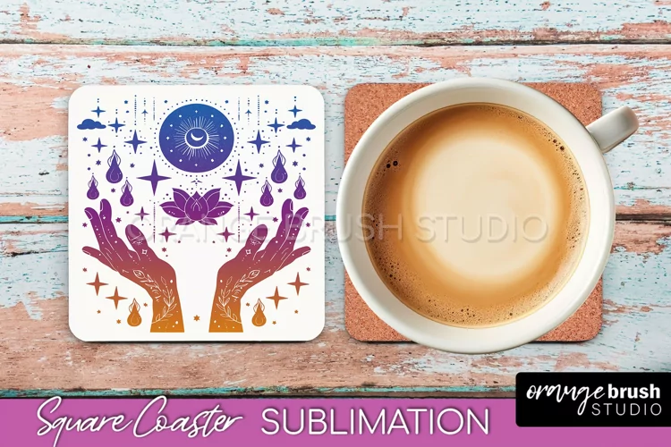 Boho Mystical Square Coaster PNG - Celestial Sublimation