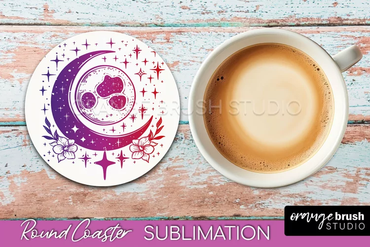 Celestial Coaster Sublimation, Boho Mystical Round Coaster