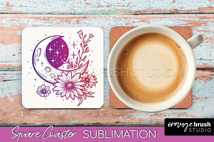 Boho Mystical Square Coaster PNG - Celestial Sublimation
