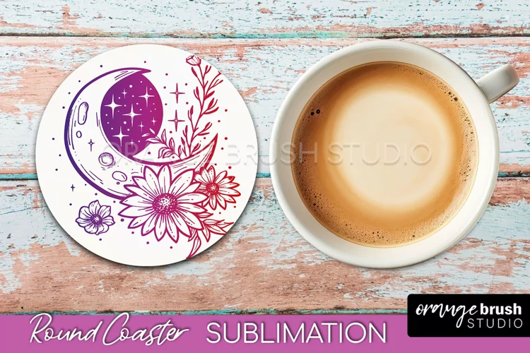 Celestial Coaster Sublimation, Boho Mystical Round Coaster