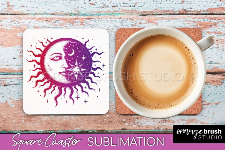 Boho Mystical Square Coaster PNG - Celestial Sublimation example image 1