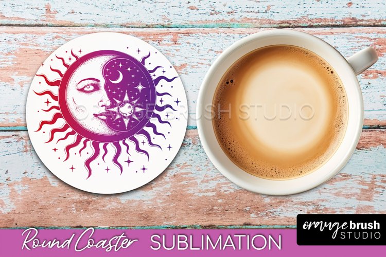 Celestial Coaster Sublimation, Boho Mystical Round Coaster example image 1