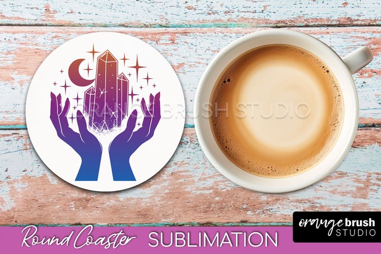 Celestial Coaster Sublimation, Boho Mystical Round Coaster example image 1