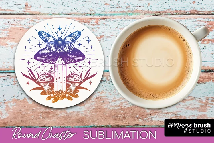 Celestial Coaster Sublimation, Boho Mystical Round Coaster