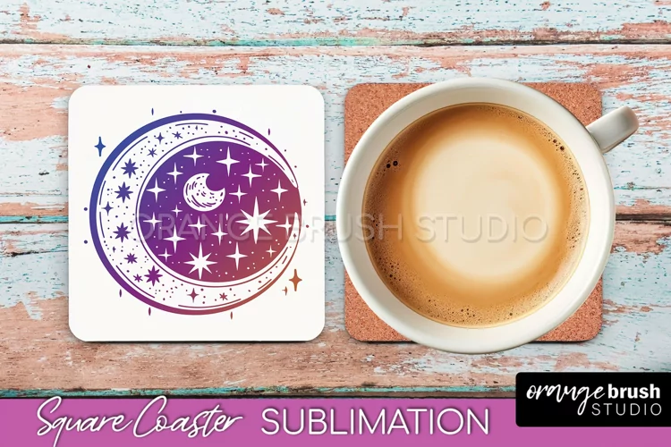 Boho Mystical Square Coaster PNG - Celestial Sublimation