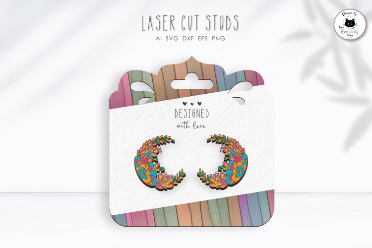 Boho Floral Stud Earrings | Moon Laser Cut Earrings