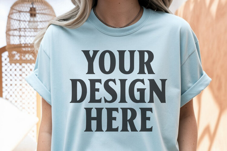 Comfort Colors 1717 Chambray T-Shirt Mockup example image 1
