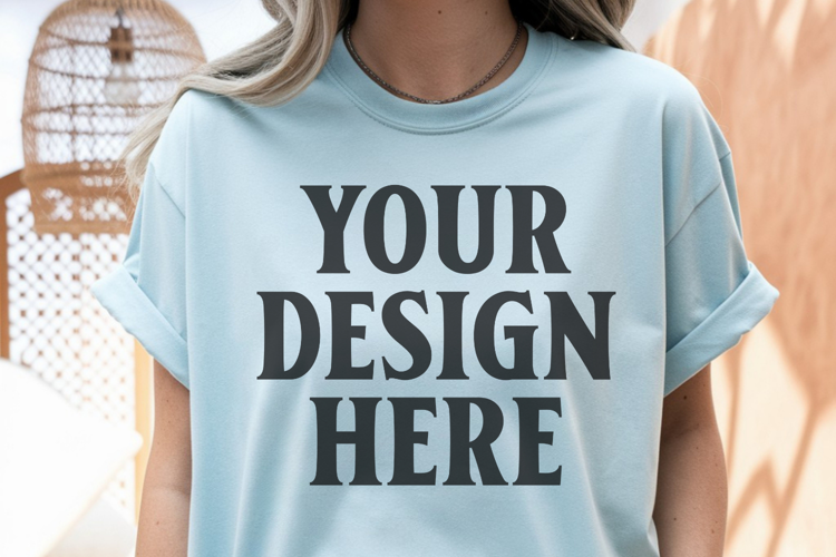 Comfort Colors 1717 Chambray T-Shirt Mockup