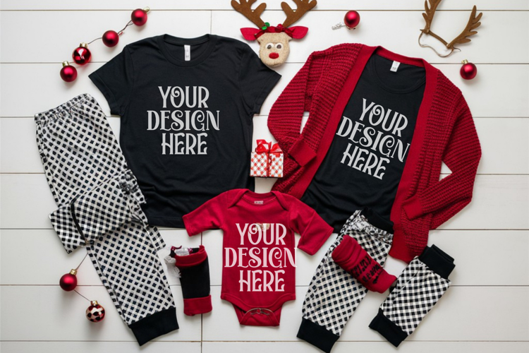 Christmas Family Matching Flat Lay T-Shirt Mockups