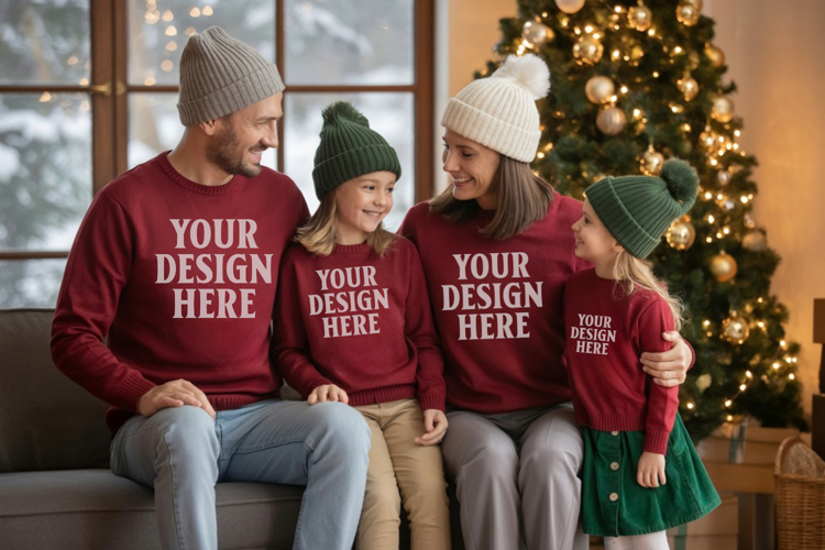 Christmas Family Matching T-Shirt Mockups | Holiday Group