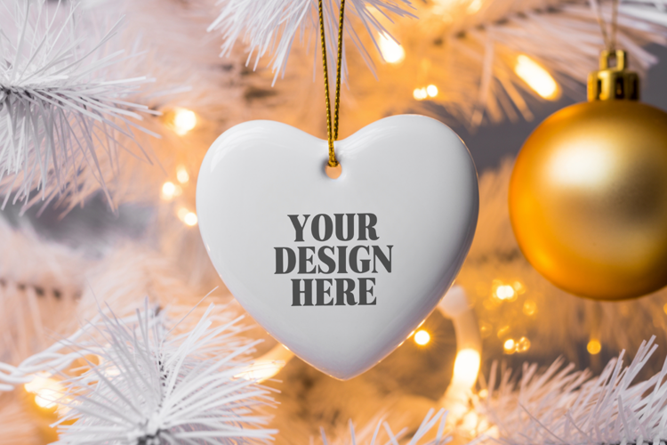 Christmas Love Heart Ornament Mockup | Holiday Hanging