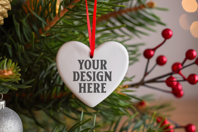 Heart Shaped Christmas Ornament Mockups | Frosted Glass Holi