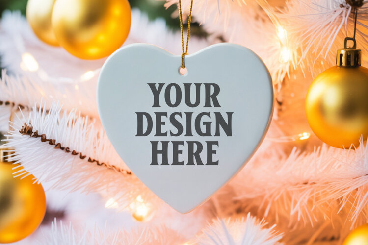 Christmas Heart Ornaments Mockup | Hanging Glass Heart Ornam example image 1
