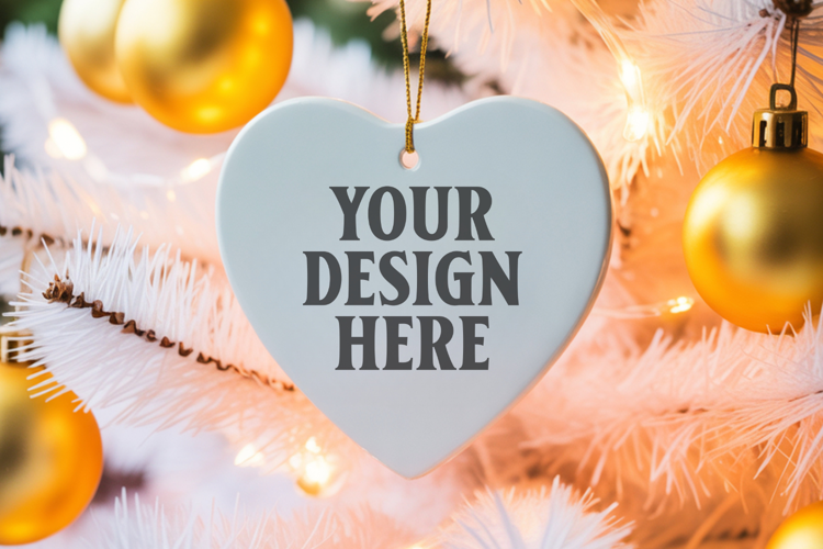Christmas Heart Ornaments Mockup | Hanging Glass Heart Ornam