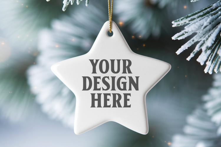 Christmas Star Ceramic Ornaments Mockup