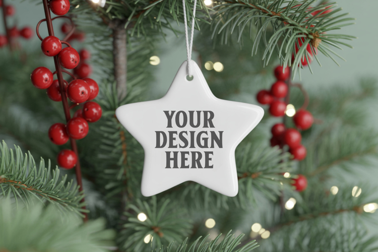 Christmas Star Ceramic Ornament Mockup | Cozy Boho Holiday D