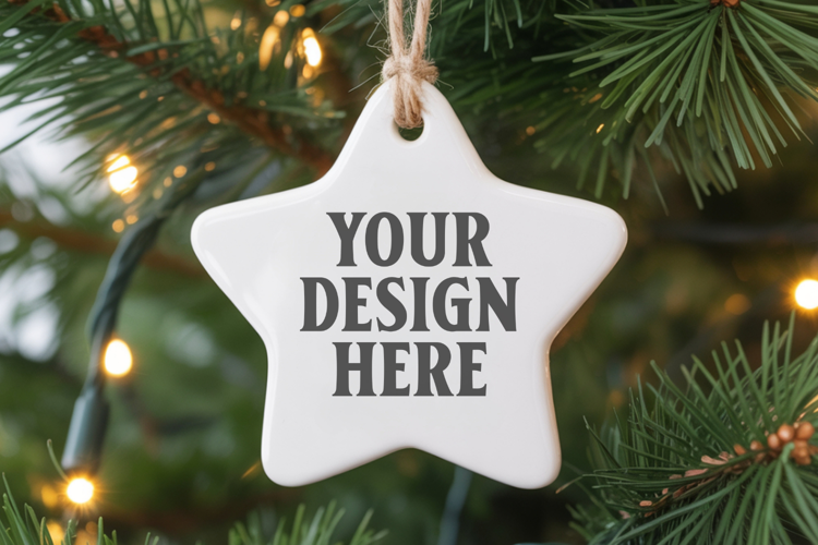 Christmas Star Ceramic Ornaments Mockup | Holiday Star Ornam