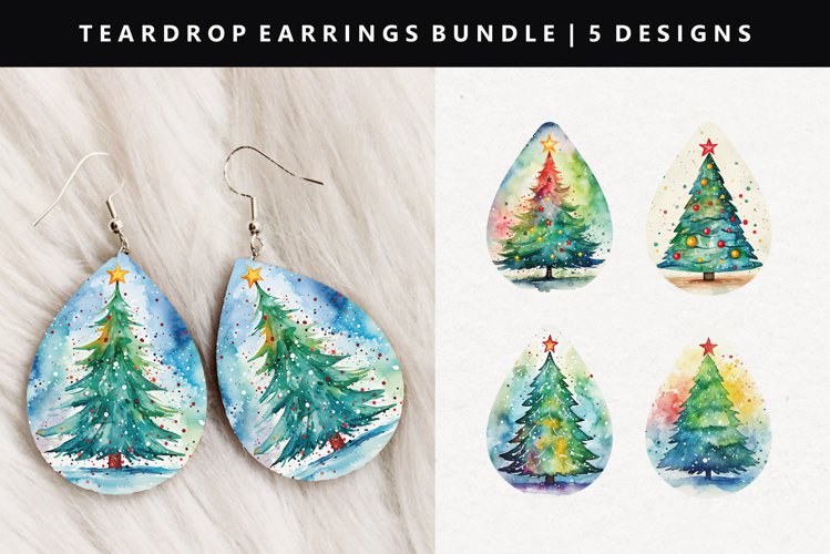 Watercolor Teardrop Earring Sublimation PNG Design