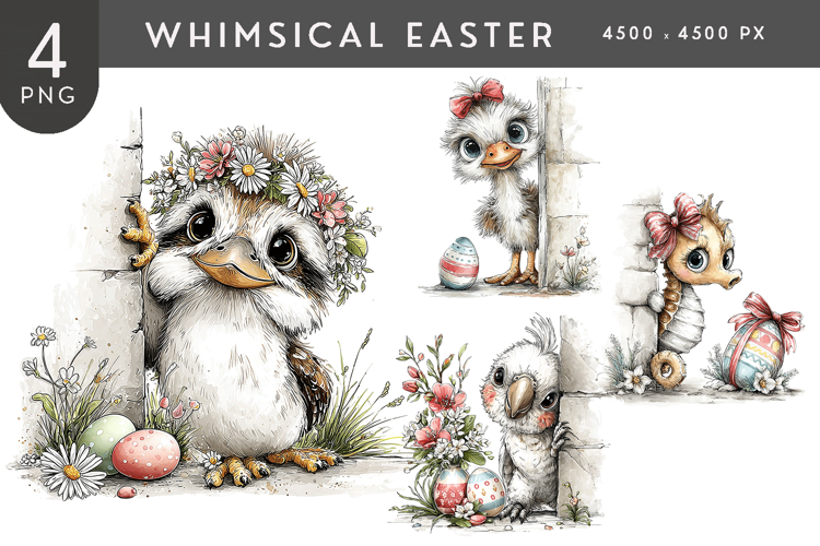 Whimsical Easter Animal PNG Illustration Set