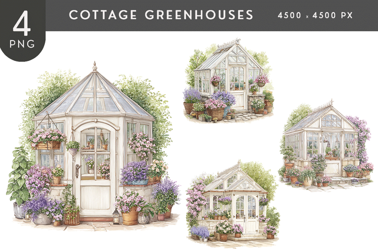 Watercolor Greenhouse Buildings